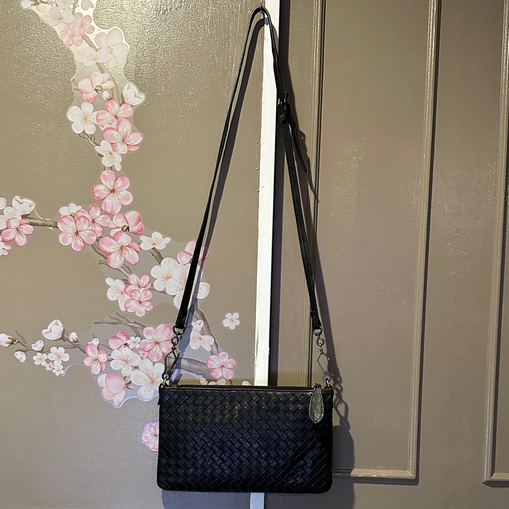Bottega Veneta Black Intrecciato Woven Crossbody Bag